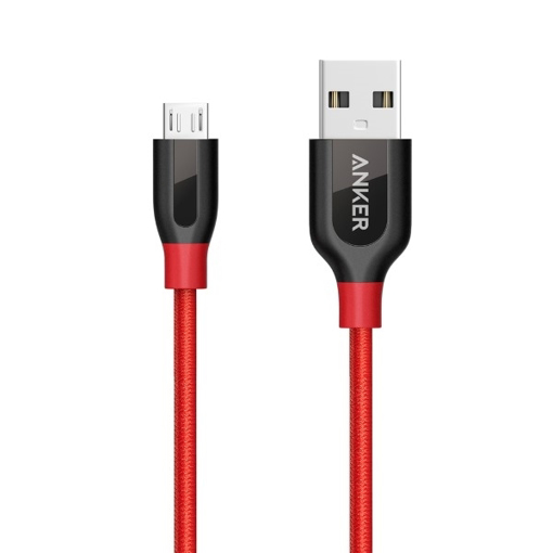 صورة انكر باور لاين+ كابل مقوى Micro USB  - احمر