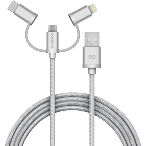 Picture of Naztech , MFi Lightning Braided 3-in-1 ( Micro , USB Type-C , Lightning )  Hybrid USB Cable - Silver