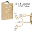 Picture of Naztech , MFi Lightning Braided 3-in-1 ( Micro , USB Type-C , Lightning )  Hybrid USB Cable - Gold