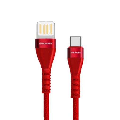 صورة بروميت كابل مقوى USB-A يعمل بالاتجاهين الى Type-C  بطول 1.2 متر - أحمر
