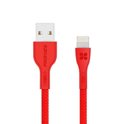 صورة بروميت كابل مقوى سريع USB-A الى Lightning لاجهزة ابل بطول 1.2 متر - أحمر