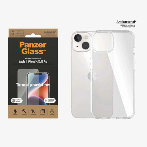 Picture of PanzerGlass™ Screen Protector Apple iPhone 14 | 13 | 13 Pro | Classic Fit With PanzerGlass iPhone 14 Ultra Wide Fit Screen Protector 6.1' With Applicator Clear