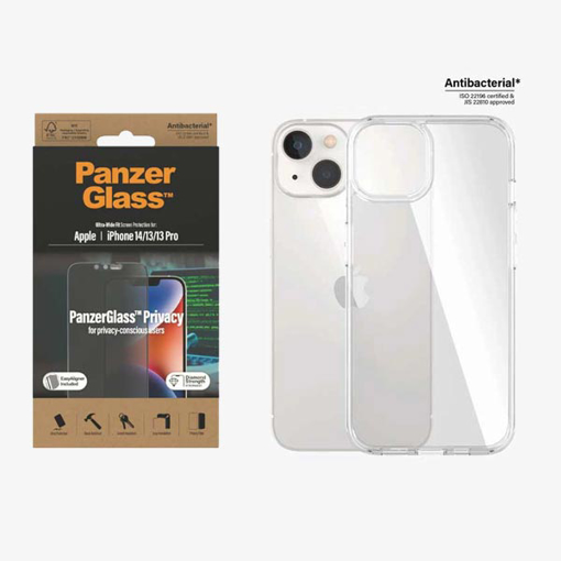 Picture of PanzerGlass™ Screen Protector Apple iPhone 14 | 13 | 13 Pro | Classic Fit With PanzerGlass iPhone 14 Ultra Wide Fit Screen Protector 6.1' With Applicator Privacy