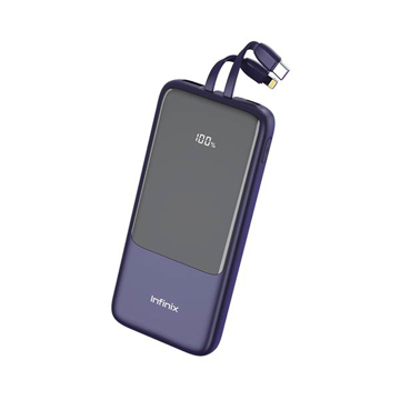 Picture of Infinix Power Bank XP07 10,000 mAh 22.5W PD, QC, PE Thunder Charge built in Lightning, USB C Cables Purple