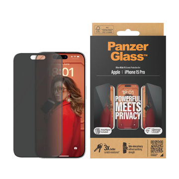 Picture of PanzerGlass iPhone 15 Pro 6.1" Ultra Wide Fit Screen Protector Privacy